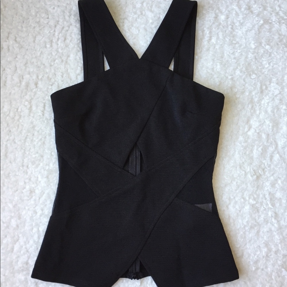Guess Black Textured Sheered Criss Cross Tank XXSM